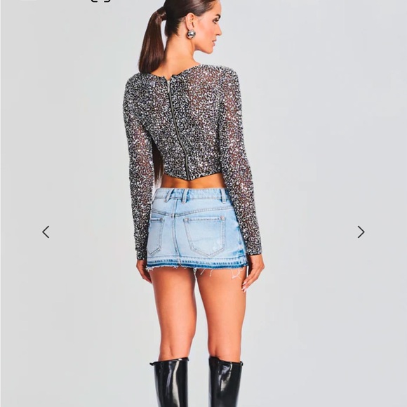 NWT RETROFETE black silver all over sequin crop top long sleeves, size XS - Picture 5 of 12